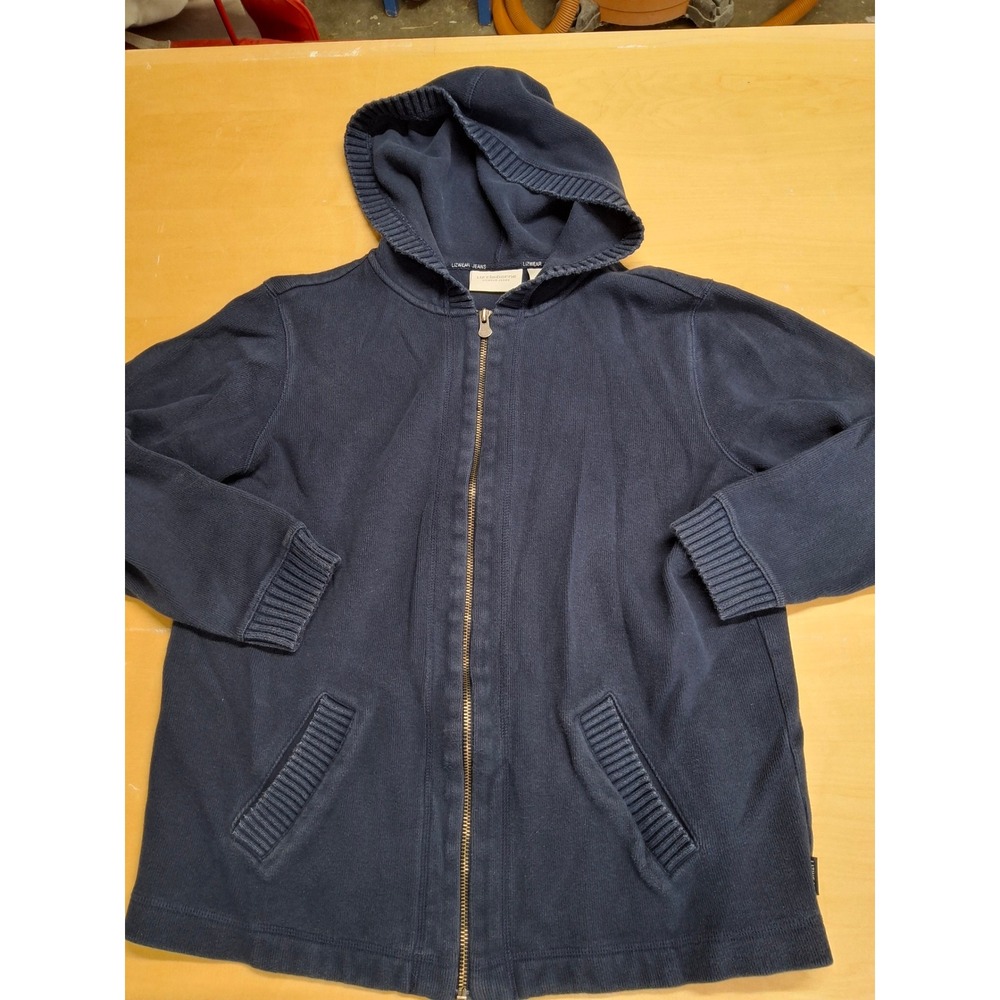 Liz Claiborne Lizwear Jeans Navy Blue Full Zip Cotton Hooded Sweater Womens S